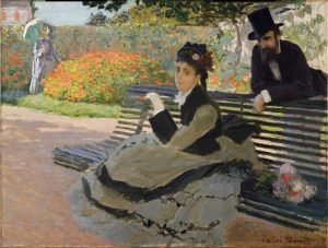 1873，《卡米尔·莫奈在花园的长椅上》莫奈 Camille Monet on a Garden Bench