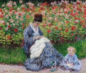 1875，Camille Monet and a Child in the Artists Garden in Argenteuil 1