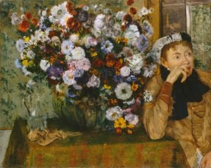1865 Woman Seated beside a Vase of Flowers
