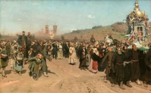 1880 83，Religious Procession in Kursk Province 175 × 280 cm，Tretyakov Gallery Moscow