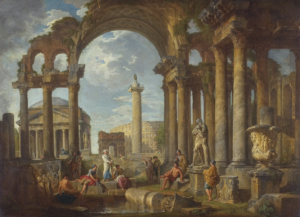 1755 A Capriccio of Roman Ruins with the Pantheon oil on canvas 99.1 x 135.3 cm